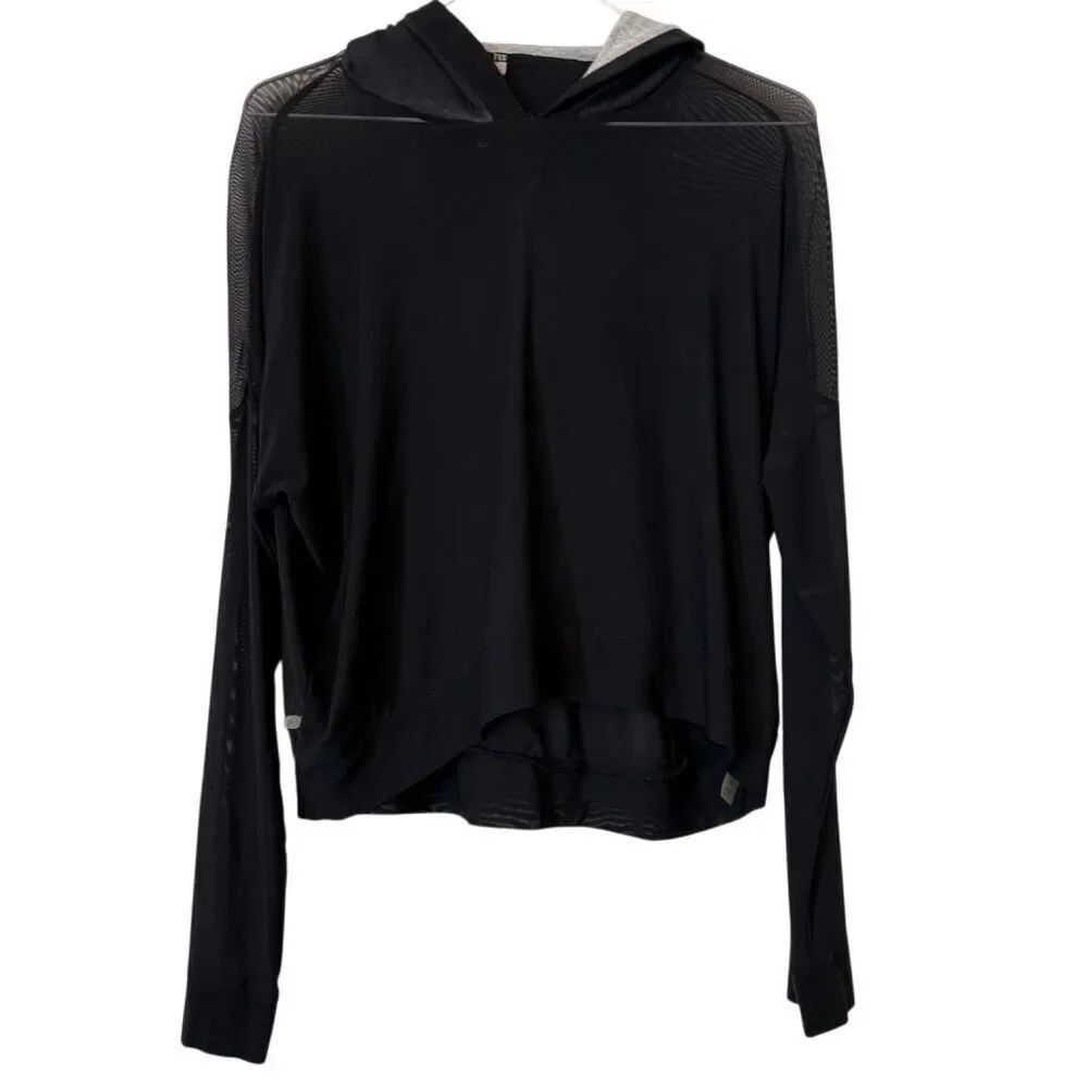 Move Alternative Long Sleeve Mesh High Low Hem Pullover Hoodie Black Size Small